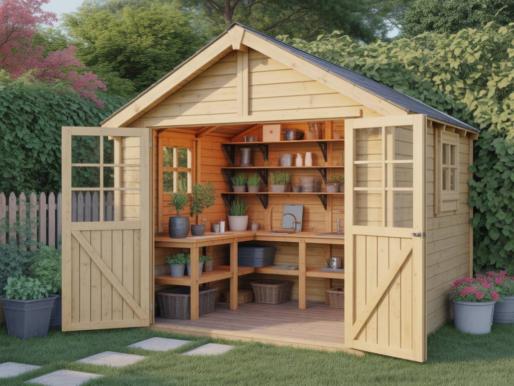 Comment aménager un abri de jardin en atelier de jardinage pratique avec plan de travail, rangement et zone de rempotage